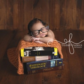 CT Newborn Photographer Elizabeth Frederick Photography | Newborn Boy laying on books with reading glasses | Newborn Book worm | Elizabeth Frederick Photography New Haven Connecticut Newborn Photographer