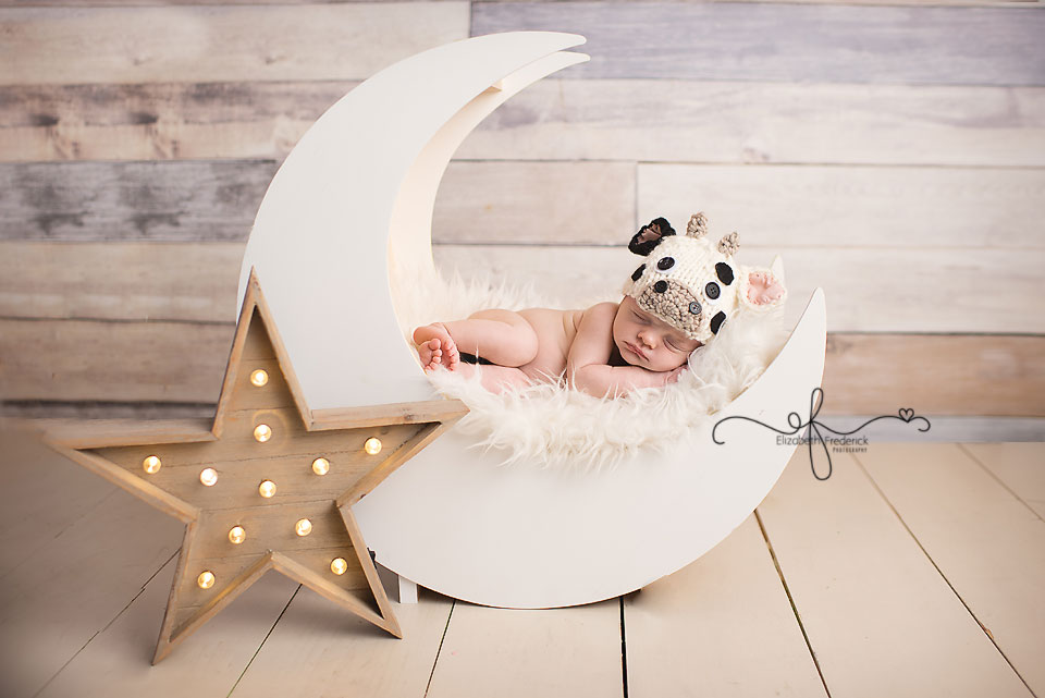 Farm Themed Newborn Session | Cow Jumped over the moon Newborn Session | Moon Prop | Newborn Photography | Moon Newborn Photography | CT 