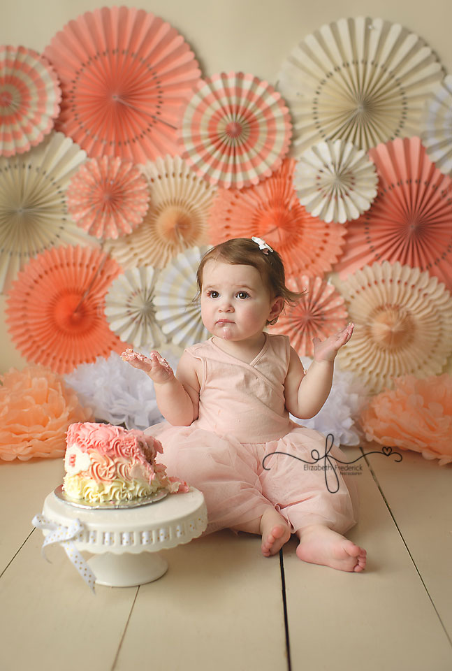 Peach & Gold Smash Cake Photography Session | Peach & Gold First Birthday | CT Smash Cake Photographer www.elizabethfrederickphotography.com