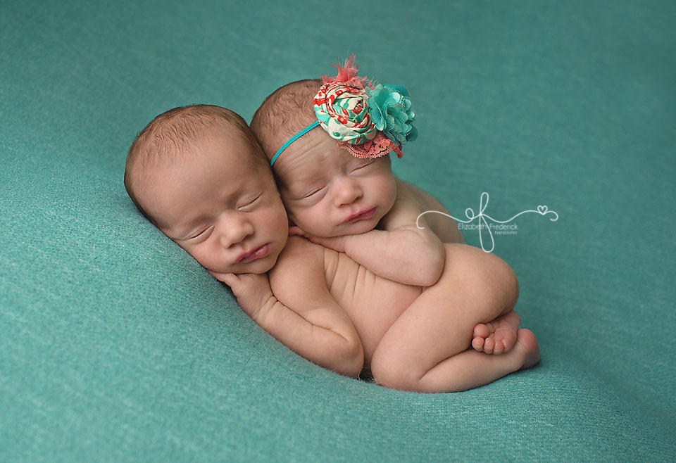 Twin Newborn Photography Session | Twin Posing Ideas | Wrapped Twin Newborn, colorful newborn photography | CT Twin Newborn Photographer Elizabeth Frederick Photography www.elizabethfrederickphotography.com 