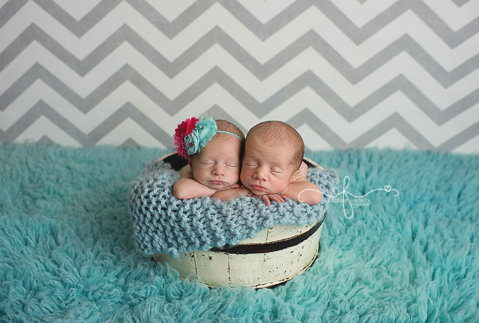 Twin Newborn Photography Session | Twin Posing Ideas | Wrapped Twin Newborn, colorful newborn photography | CT Newborn Photographer Elizabeth Frederick Photography www.elizabethfrederickphotography.com 
