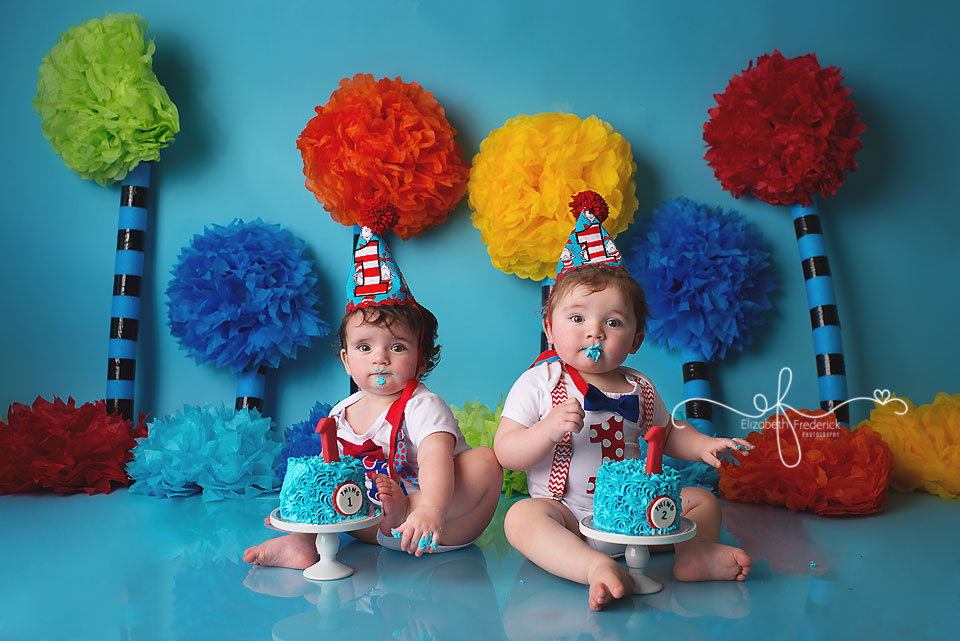 Twin Smash cake Photography Session. Dr Suess Smash cake Session | CT Smash Cake Photographer Elizabeth Frederick Photography
