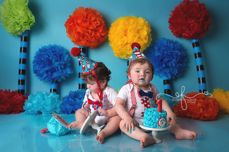 Twin Smash cake Photography Session. Dr Suess Smash cake Session | CT Smash Cake Photographer Elizabeth Frederick Photography