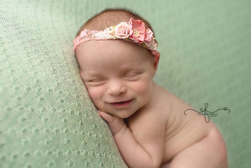 Sage Green & Pink newborn photography session | Baby girl Newborn photography | Colorful Newborn Photography | Vibrant Newborn Photography | CT Newborn Photographer Elizabeth Frederick Photography