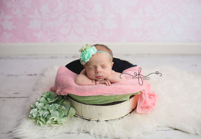 Sage Green & Pink newborn photography session | Baby girl Newborn photography | Colorful Newborn Photography | Vibrant Newborn Photography | CT Newborn Photographer Elizabeth Frederick Photography