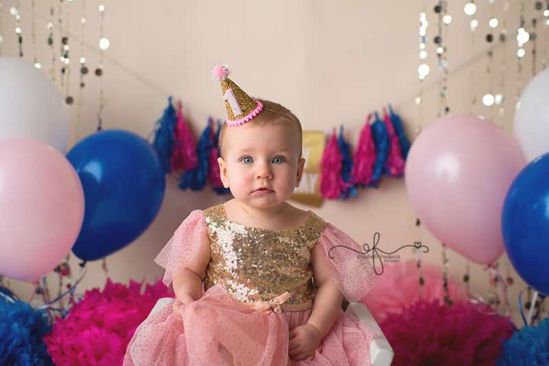 Pink, Blue, & Gold First Birthday Smash Cake Photography Session | West haven, CT Smash Cake Photographer