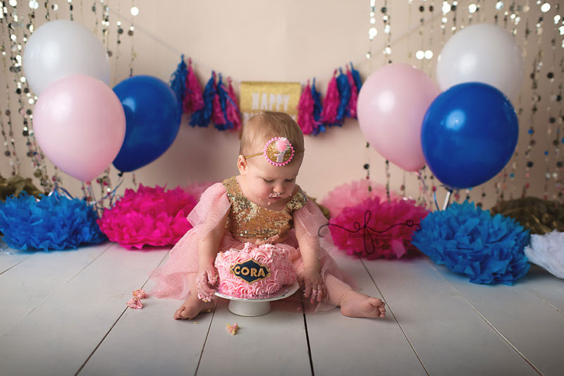 Pink, Blue, & Gold First Birthday Smash Cake Photography Session | West haven, CT Smash Cake Photographer