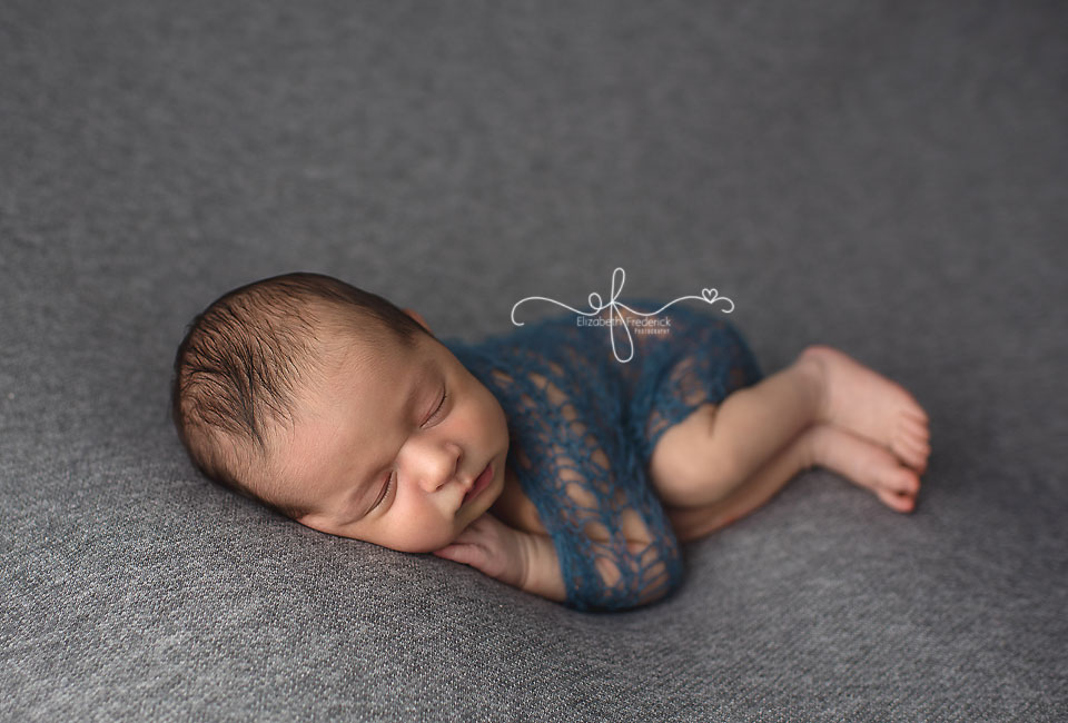 Side Laying Pose | Blue & Grey | CT Newborn Photographer Elizabeth Frederick Photography
