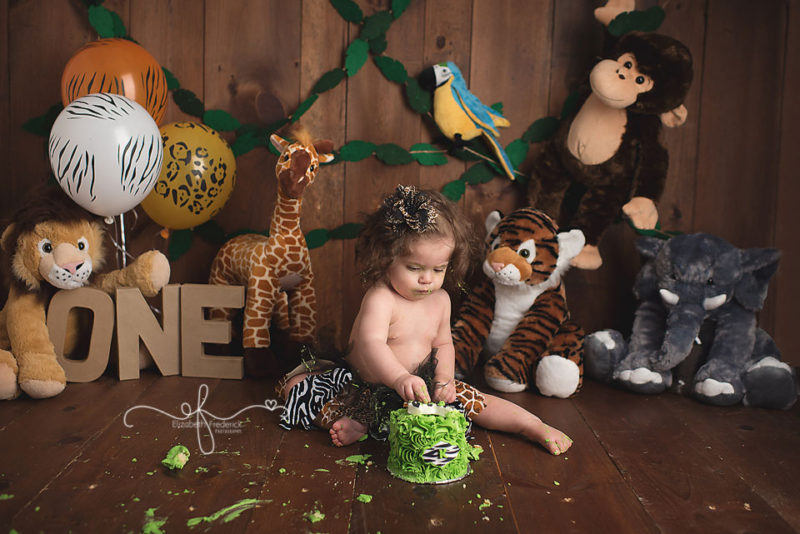 Jungle Smash Cake Session | Jungle First Birthday Party | CT Smash Cake Photographer Elizabeth Frederick Photography