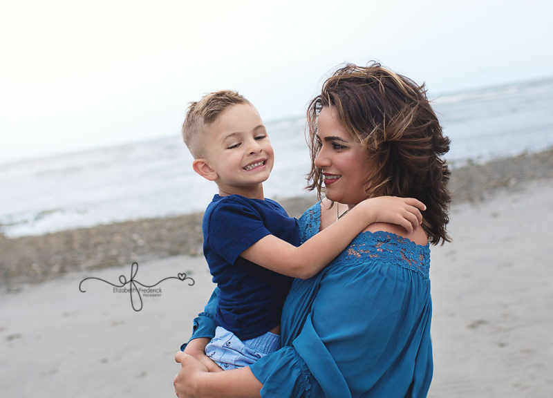 mother and son pose | Beach Family Sessison | Milford CT Family Session