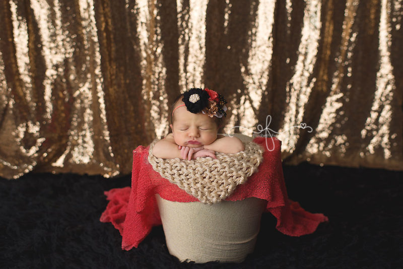 Black, Coral & Gold Newborn Photography Session | CT Newborn Photographer Elizabeth Frederick Photography. Colorful VIbrant Modern Newborn Photography