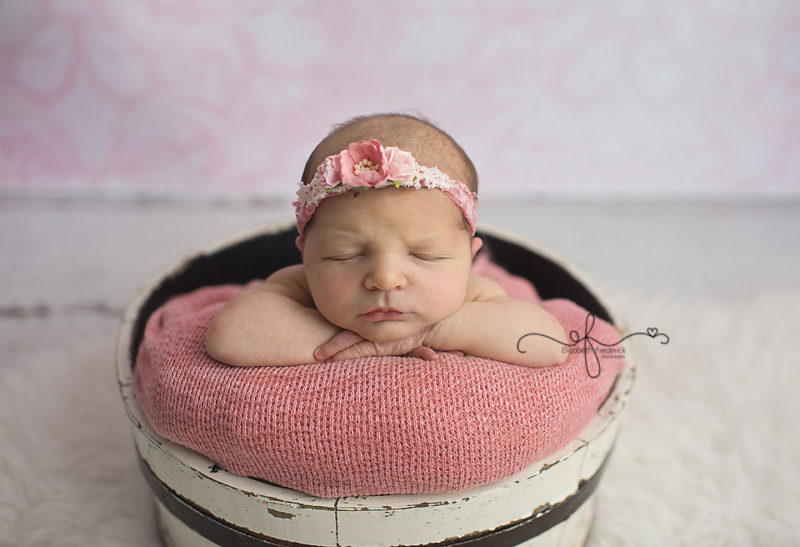 Blue & Pink Newborn Girl Photography Session | Bucket Pose | CT Newborn Photographer Elizabeth Frederick Photography