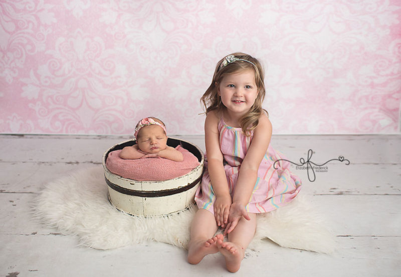 Blue & Pink Newborn Girl Photography Session | Sibling Pose | CT Newborn Photographer Elizabeth Frederick Photography