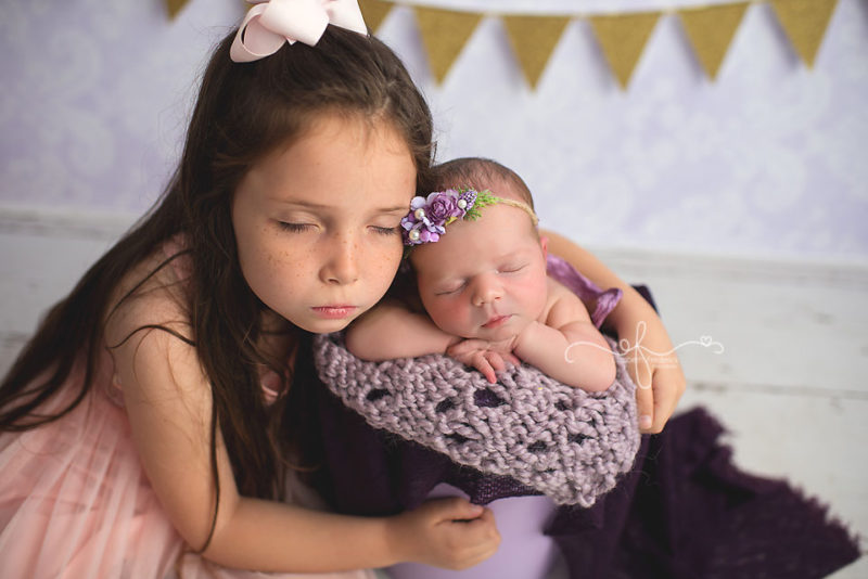 Pink & Lavender Newborn Photography Session | Older Sibling Newborn Pose | Meriden CT Newborn Photographer
