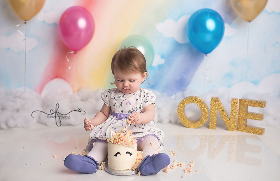 Rainbow & Unicorn Smash Cake Photography Session | Unicorn First Birthday Party | Unicorn Birthday Idea | Rainbow Birthday Idea | CT Smash Cake Photographer Elizabeth Frederick Photography | CT First Birthday Photographer