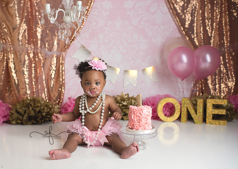 Rose Gold and Gold Smash Cake Photography session | Wethersfield CT Smash Cake Photographer