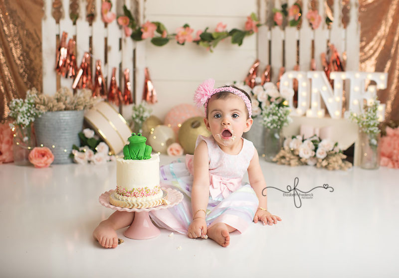 First Birthday Photos | Princess & Frog Themed Smash Cake Session | Garden Party Smash Cake | CT Smash Cake Photographer Elizabeth Frederick Photography