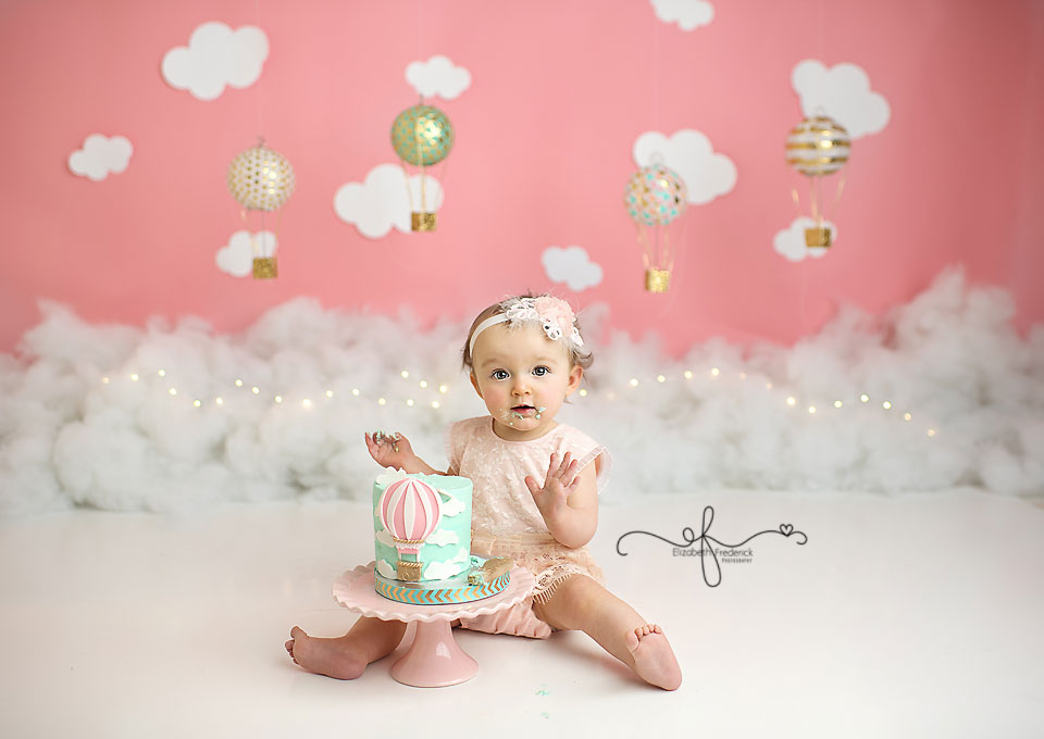 Hot Air Balloon Themed Smash Cake Photography session | First Birthday Photography | First Birthday Photos | Smash Cake Photography in CT | CT Smash Cake Photographer Elizabeth Frederick Photography