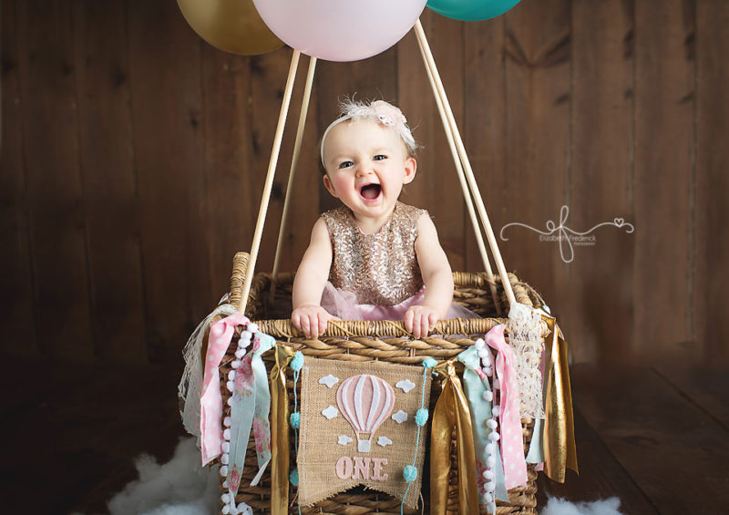 Hot Air Balloon Themed Smash Cake Photography session | First Birthday Photography | First Birthday Photos | Smash Cake Photography in CT | CT Smash Cake Photographer Elizabeth Frederick Photography