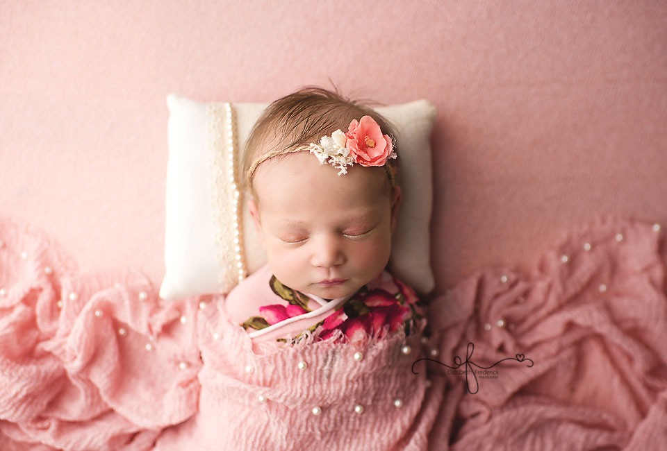 Newborn with pillow, sleepy newborn pose, wrapped newborn pose, newborn photography ct