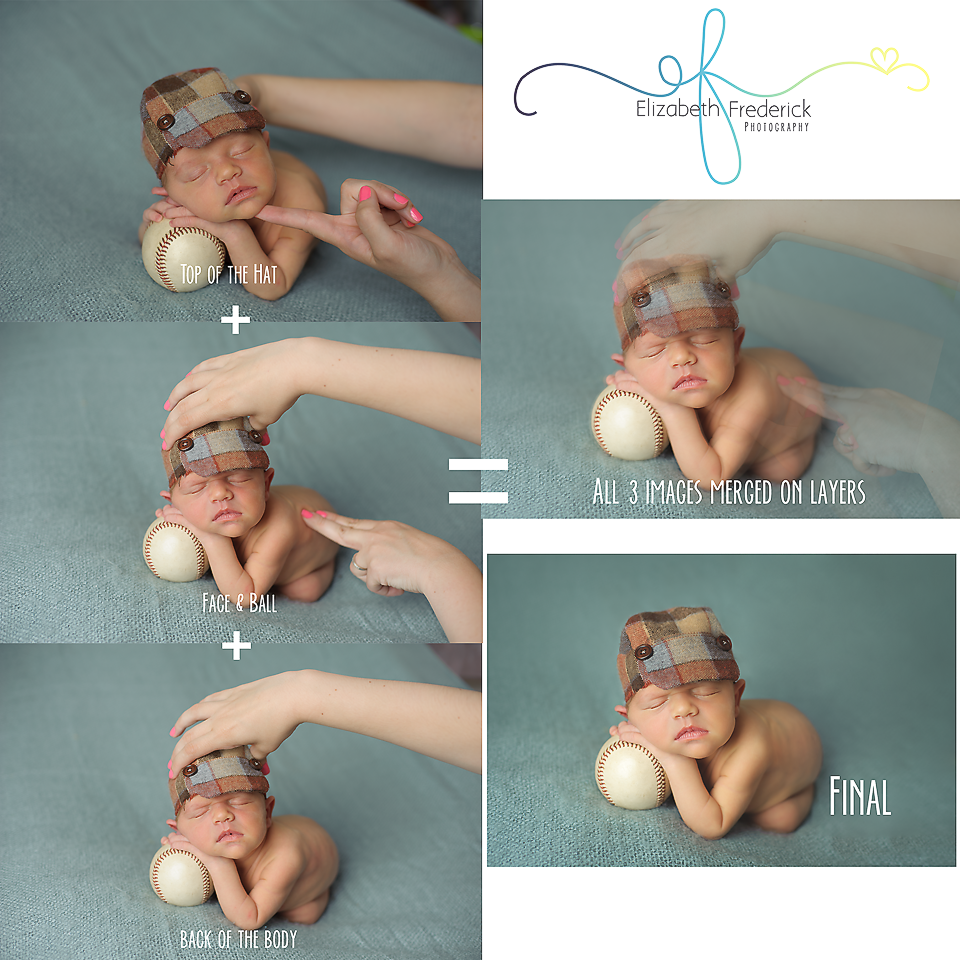 Sample composite image of newborn baby posed safely on a baseball