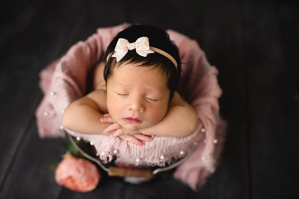 Newborn Baby in a bucket, Best CT Newborn Photographer Elizabeth Frederick Photography