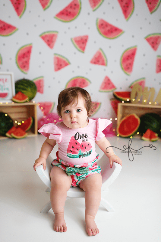 One in a melon smash cake photography session | Watermelon first birthday party | CT First Birthday Photographer Elizabeth Frederick Photography
