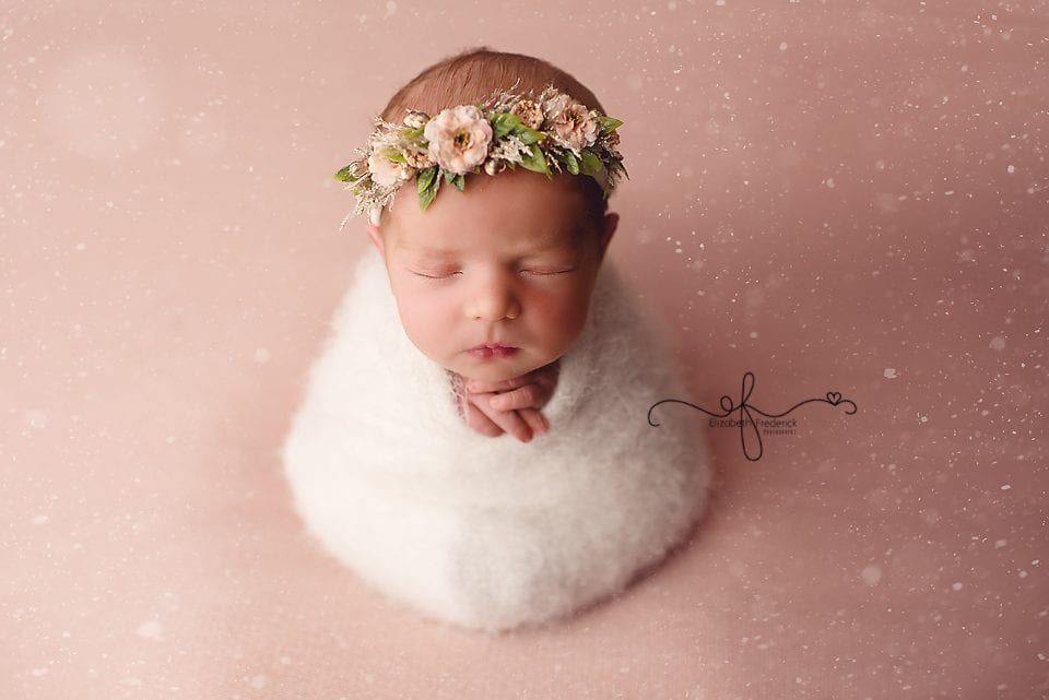 Snow Winter Baby Photography Wrapped newborn pose idea | CT Newbor Photographer Elizabeth Frederick Photography