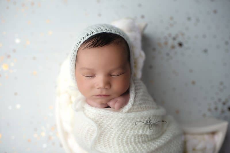 Moon prop newborn photography pose idea | wrapped newborn pose idea | Prop pose idea | CT Newborn Photographer