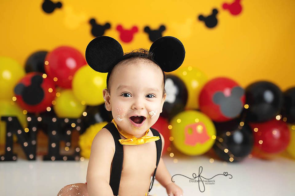 Mickey Mouse Clubhouse first birthday themed smash cake photography session with CT Smash Cake Photographer Elizabeth Frederick Photography