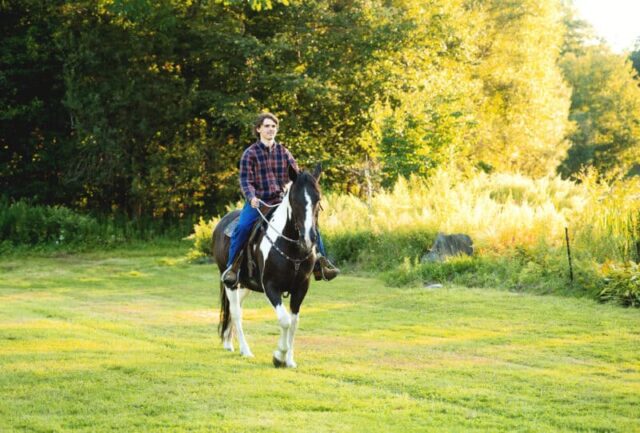HM-Senior-16 Connecticut high school senior photos with horse on farm